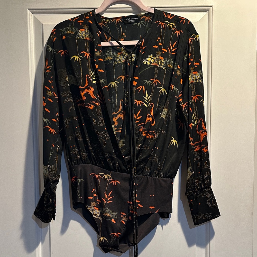 Navy and Orange Bodysuit with Bamboo Print